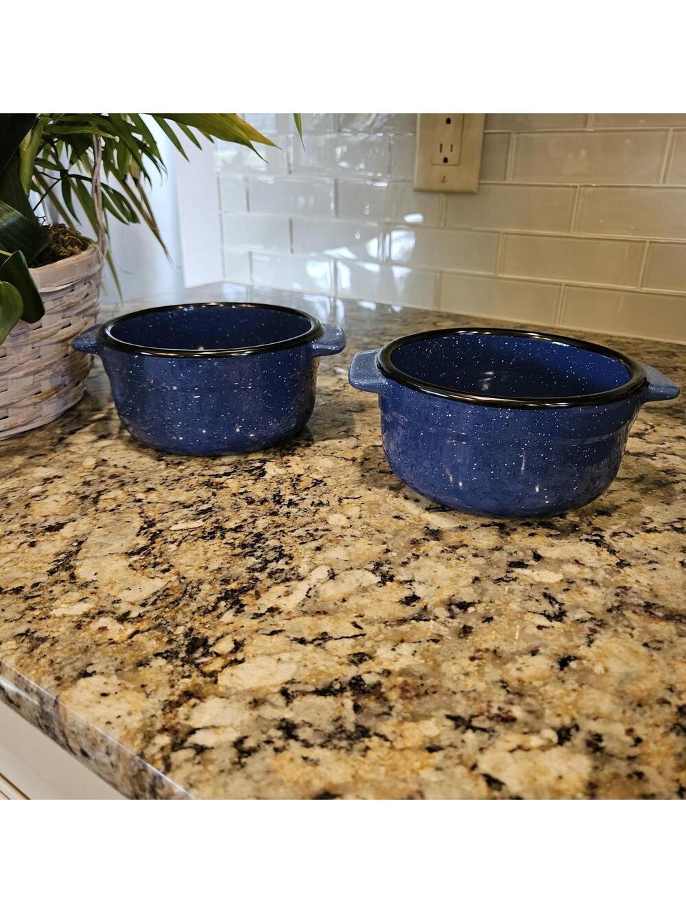 Cyrk Inc RC Blue Stoneware Deep Bowl Soup Crock Set Of 2